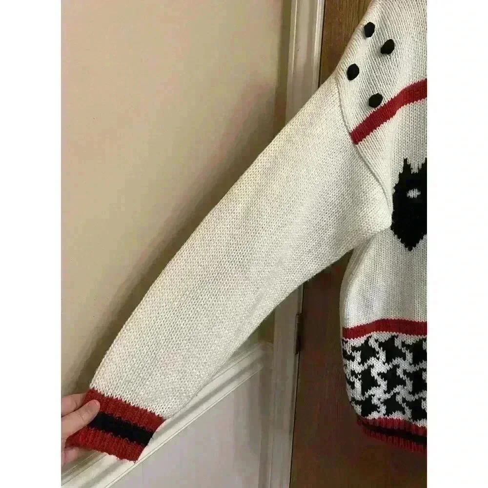 Vintage 90s Scottie Dog Knit Sweater By Beverly Hills Zoo Houndstooth Scottish L - Picture 6 of 10